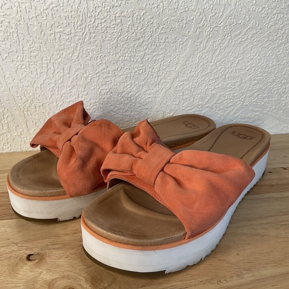 UGG Joan Vibrant Coral Clog Platfrom Slid Sandals Women 9.5 Vietnam Leather
